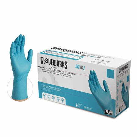 GLOVEWORKS Nitrile Exam Gloves, 7 mil Palm, Nitrile, Powder-Free, L, 500 PK, Blue GPNHD66100